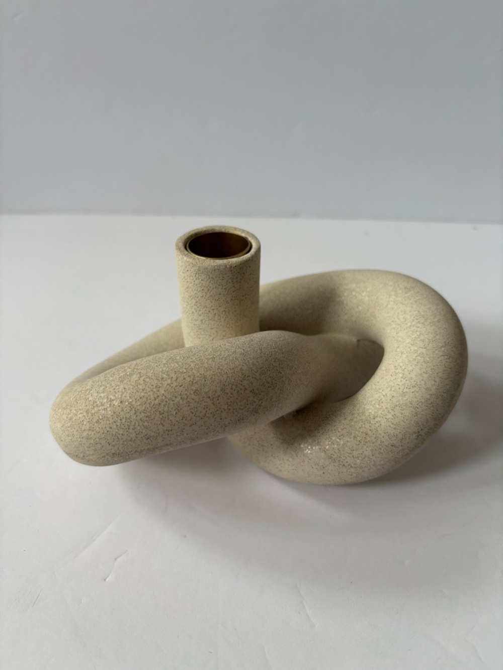 CB2 Asha Speckled Cement Knotted Taper‎ Candle Holder Metal Cap Trendy Heavy